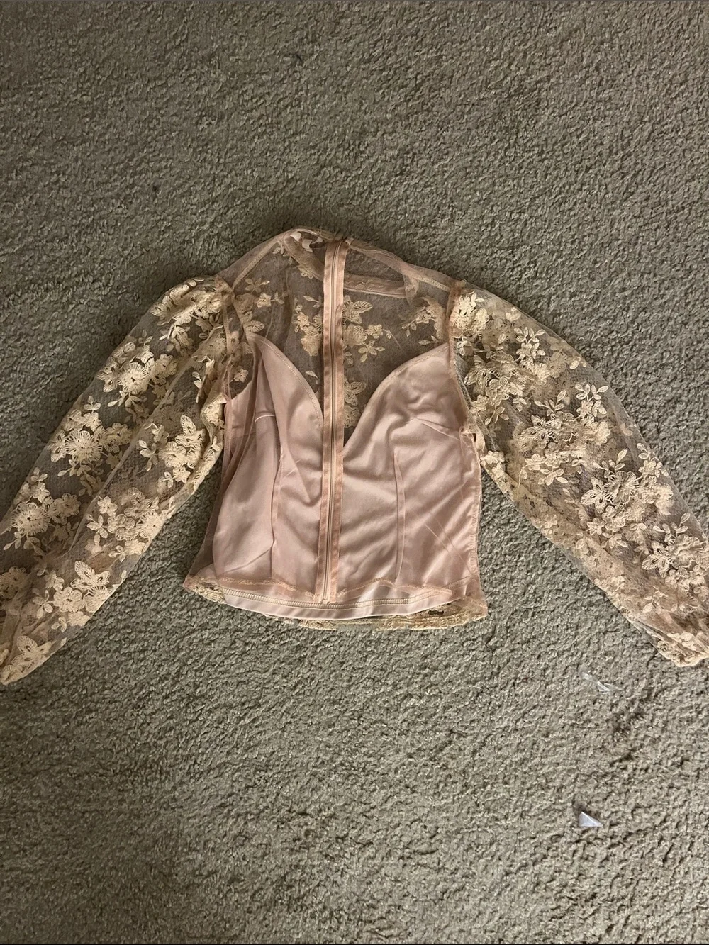 Sheer Floral Lace Long Sleeve Blouse in Ivory - Picture 2 of 3
